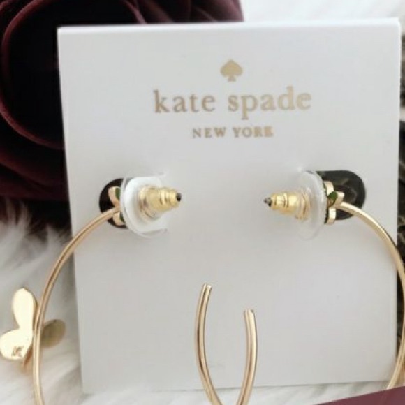 Kate Spade Earrings gold Butterfly 🦋 Hoops with post - Picture 5 of 6